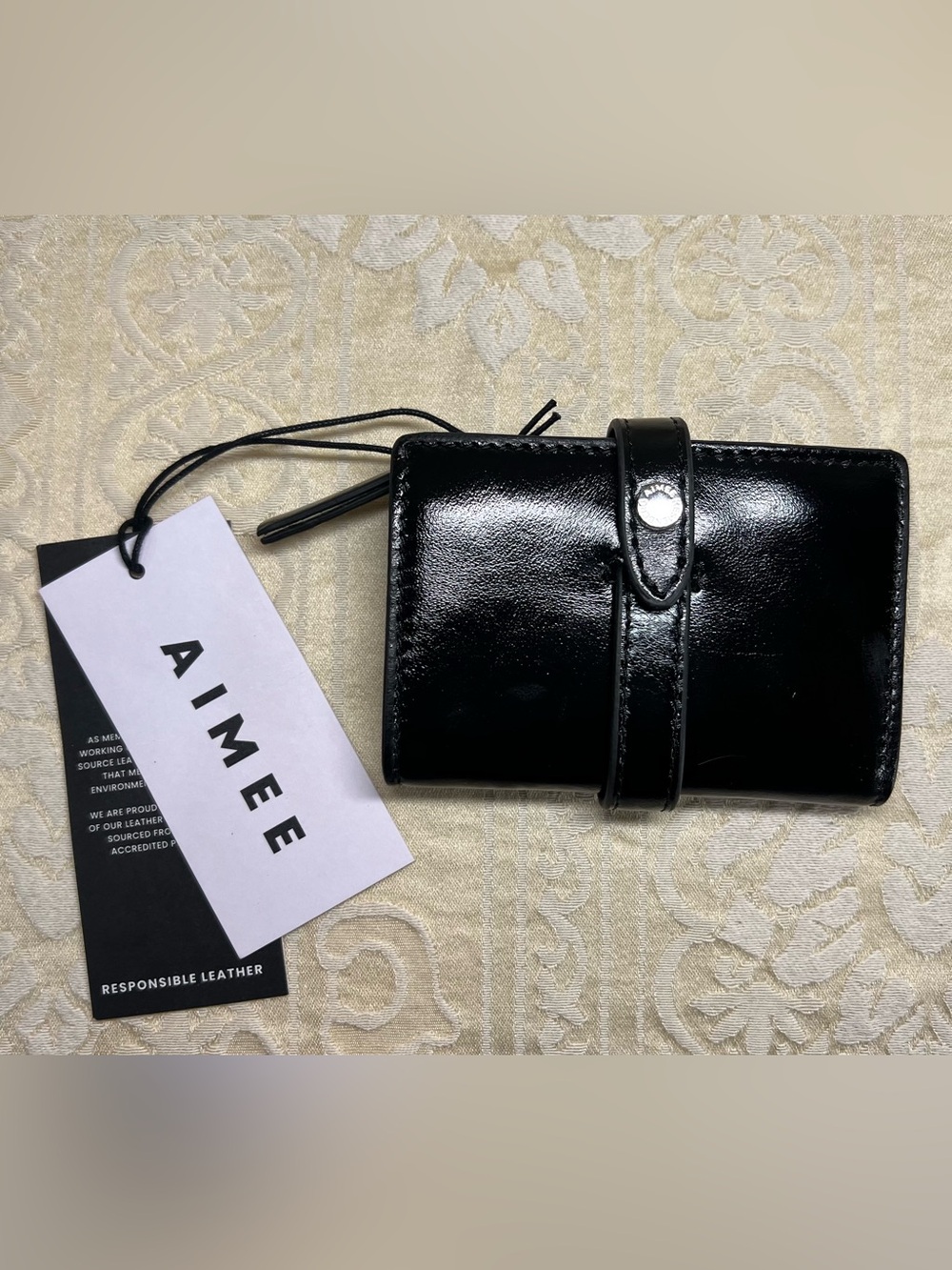 Aimee Kestenberg NWT Black Patent Leather Mini Wallet Card Case Coin Purse